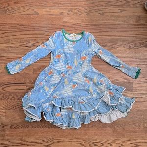 Matilda Jane long sleeve deer dress w/ layers ruffles (blue/orange) girls size 6